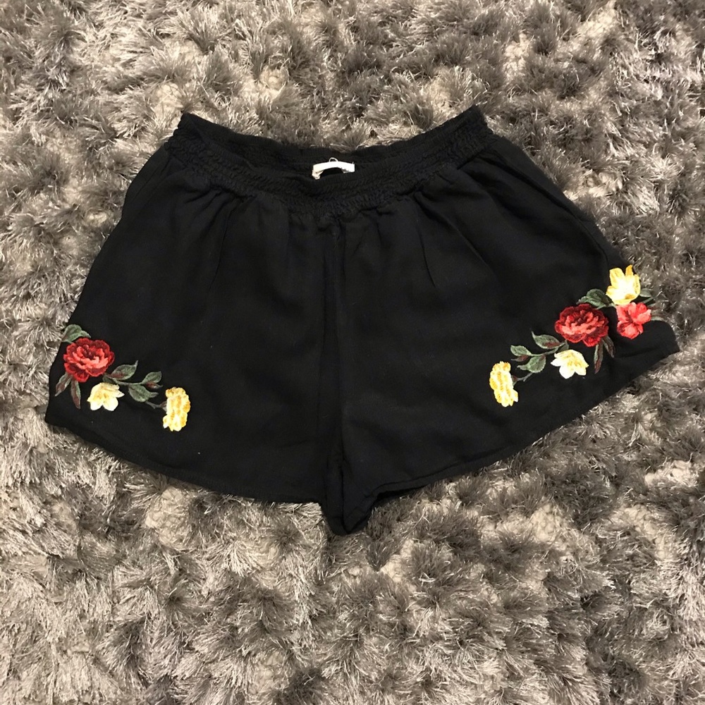 Black Romper Shorts with Roses!
